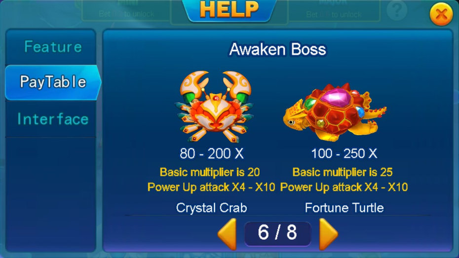 Paytable Awaken Boss